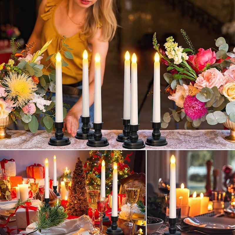 PChero LED Taper Candles with Remote Timers, 6 Pack Flameless Battery Operated Flickering Window Candles with Candlestick Holders for Thanksgiving Christmas Home Decorations - Image 4